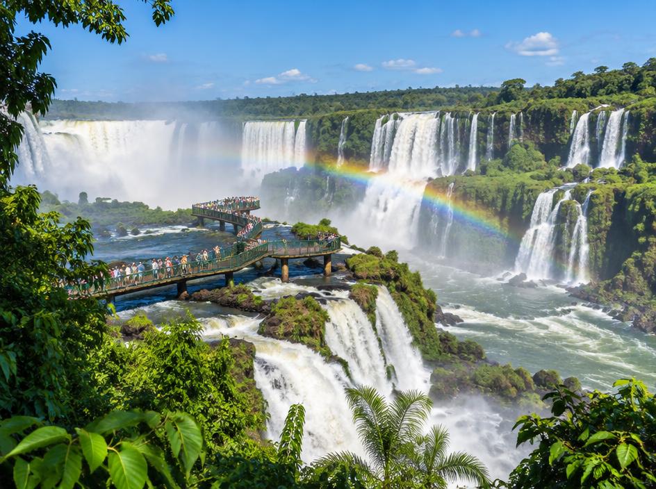 Cataratas do Iguaçu com arco-íris e passarelas