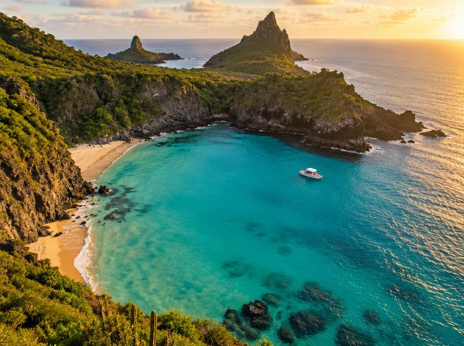 Vista aérea da Baía do Sancho em Fernando de Noronha